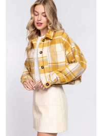 Plaid Button-Down Crop Jacket