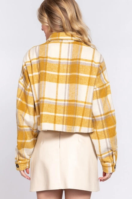 Plaid Button-Down Crop Jacket