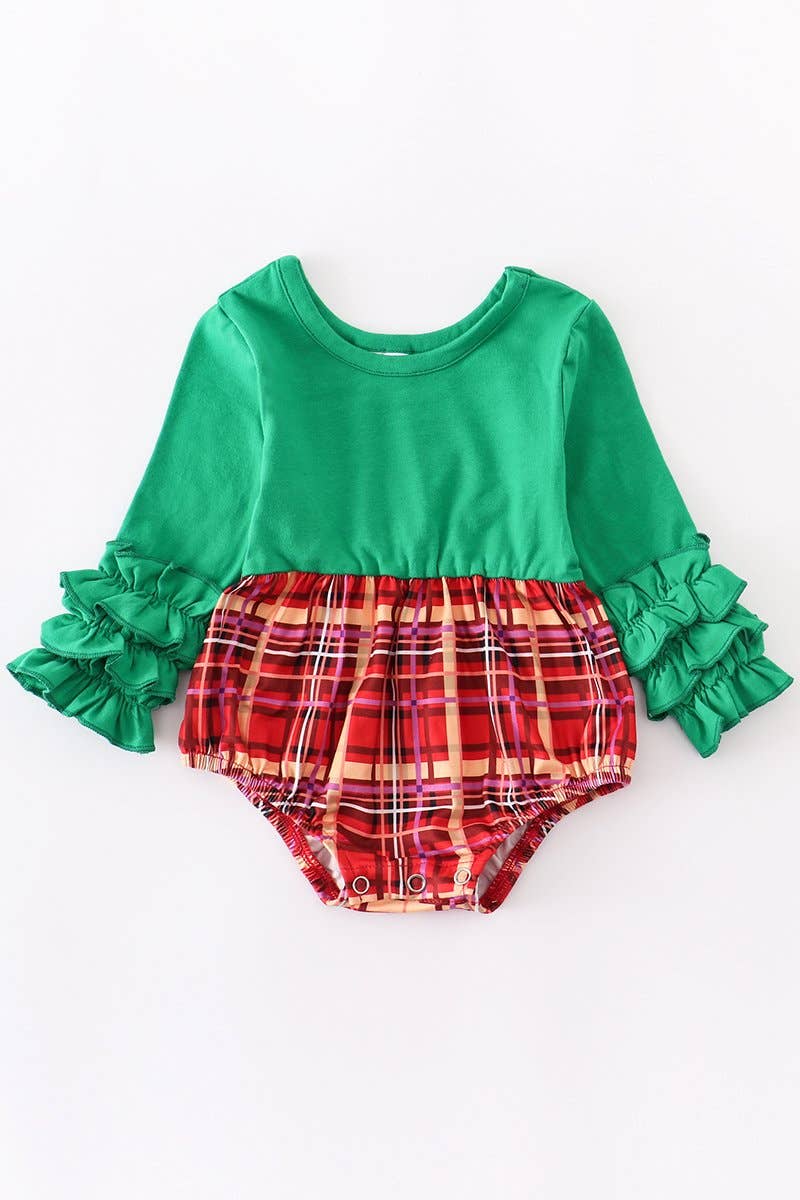 Long Sleeve Christmas Plaid Romper