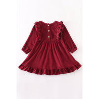 Cranberry Velvet Ruffle Dress