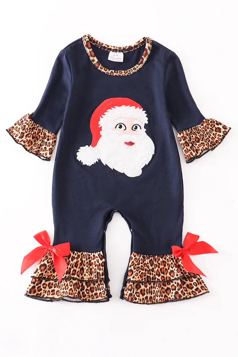 Santa Leopard Ruffle Romper